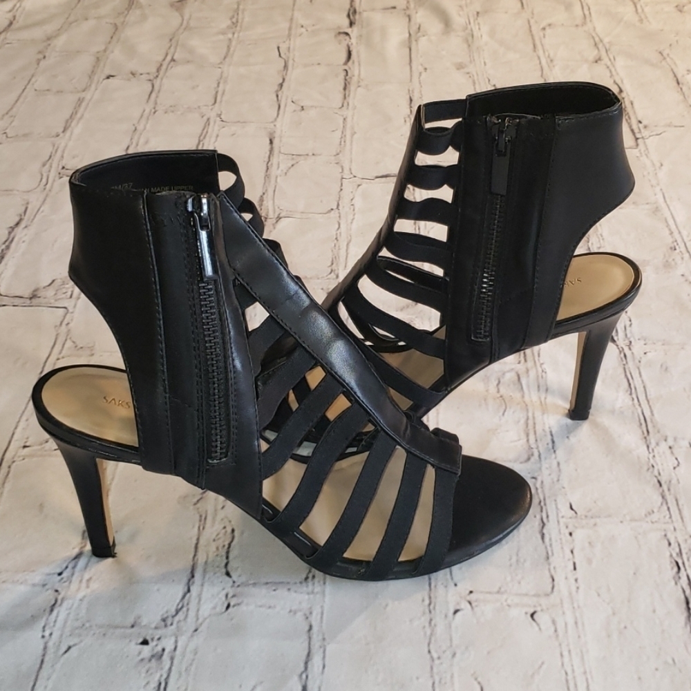 Black Saks Fifth Ave 'Deanna' Caged Sandals - 7